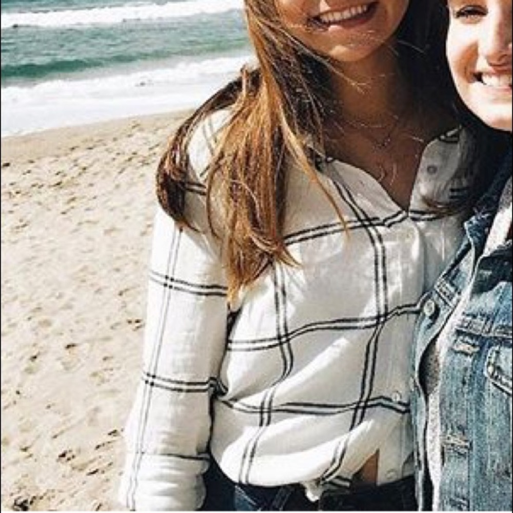 White & black plaid button down